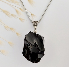 Colar Difusor Pessoal de Pedra Natural Bruta - Obsidiana
