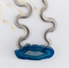 Colar Chapa de Ágata Natural Azul P - Tingida 03
