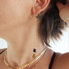 Brinco Gipsy Dourado Irregular Gota- Obsidiana Cascalho - comprar online