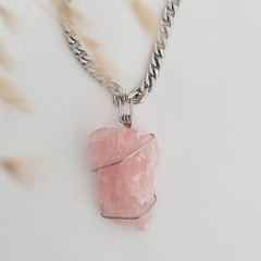 Colar de Pedra Quartzo Rosa Natural - Amor Incondicional e Paz