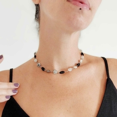 Colar Choker Turmalina Preta e Quartzo Turmalinado