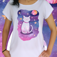 Babylook coleção Universo - Gato branco universo