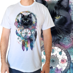 Camiseta masculina/unissex Gato preto no filtro dos sonhos