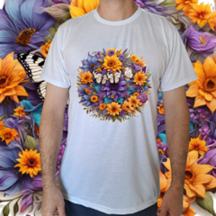 Camiseta masculina/unissex Mandala borboletas brancas