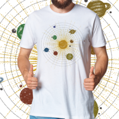 Camiseta masculina/unissex frente e verso sistema solar