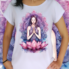 Babylook Meditação mandala com flor de lotus frente e verso - comprar online