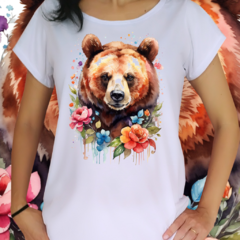 Babylook - Urso floral em aquarela