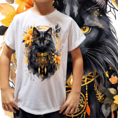 Camiseta unissex infantil Gato preto