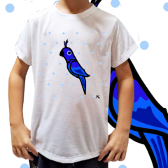 Camiseta unissex infantil Ararinha azul - Desenhista Camila Rolfhs