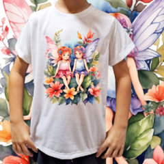 Camiseta unissex infantil Fadinhas na flor
