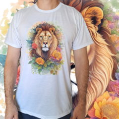 Camiseta masculina/unissex Leão florido