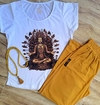 Conjunto babylook + Calça em algodão caramelo + Japamala de madeira