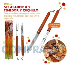 Juego de Cuchillo y Tenedor parrillero, Set asador, mango madera, 11226 - Compranet