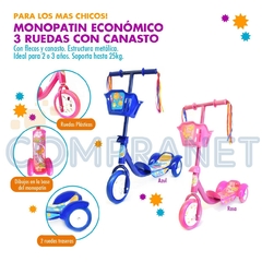 Monopatín económico 3 ruedas, con flecos y canasto, 11765 - Compranet