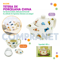 Tetera Porcelana China, 450c.c., con infusor, Diseño mariposas, 11837 - Compranet