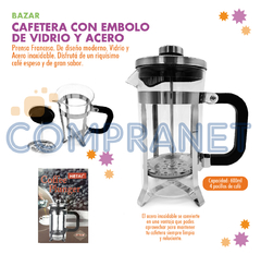 Cafetera con embolo, Prensa francesa, de vidrio y acero 600 ml 11902 - comprar online