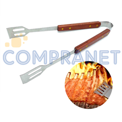 COMBO Pinza + Cuchillo y Tenedor para Asador, Mango Madera 90061 - Compranet