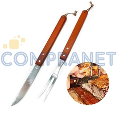 COMBO Pinza + Cuchillo y Tenedor para Asador, Mango Madera 90061 - tienda online