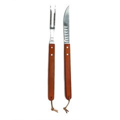 Juego de Cuchillo y Tenedor parrillero, Set asador, mango madera, 11226