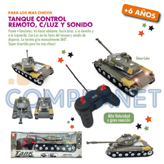 Tanque Control Remoto, con Luz y Sonido, torreta gira manualmente, 3655