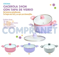 Cacerola con Ceramica Antiadherente Lila con Tapa de Vidrio Linea Soft 11481 - tienda online