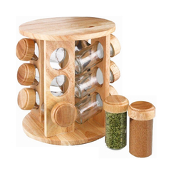 Especiero Giratorio Bambú Grande x 12 frascos, Condimentos, de Madera y Vidrio, 13135 - tienda online