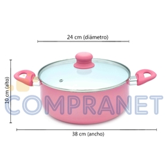 Cacerola con Ceramica Antiadherente Rosa con Tapa de Vidrio Linea Soft 11482 - comprar online