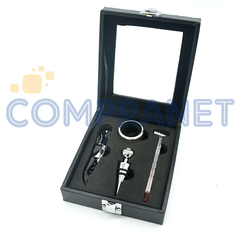 Set para Vino 4 accesorios, estuche de cuero, 11390