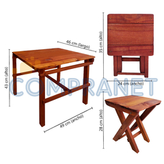 Mesa Cuadrada con 2 Banquitos infantil, Madera, Plegable 13235 - tienda online