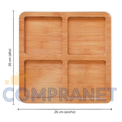 Tabla de Madera, 4 Compartimentos, Picada Copetín 12404 - tienda online