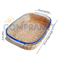 Fuente de vidrio con base de Mimbre Desmontable 34 cm, Horno, Cocina, 13097 - Compranet