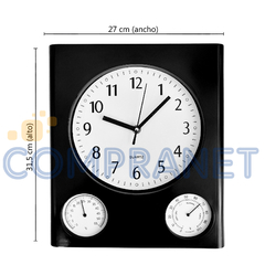 Reloj de pared, analógico, Rectangular, c/Temperatura y humedad 13065 - comprar online