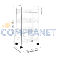 Carrito organizador de Cocina con 4 estantes, frutas verduras, 13051