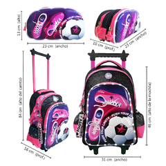 COMBO Mochila 18´´, C/Carrito Pelota Botín Nena + Catuchera Footy Luz 90102 - Compranet