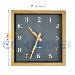 Reloj de pared Analógico Cuadrado, Marco Madera 25x25 cm 13102 - tienda online