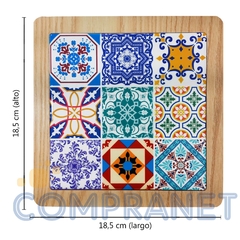 Posa Fuentes Cuadrado, cerámica y madera, diseño mandalas, 12613 - Compranet