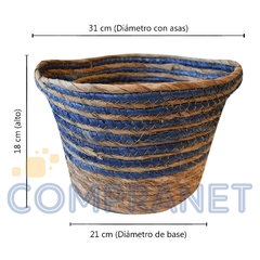 Cesto Canasto de Ratán con manija y detalles en Azul 12566 - tienda online