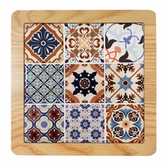 Posa Fuentes Cuadrado, cerámica y madera, diseño mandalas, 12613 - tienda online