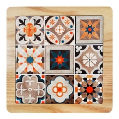 Imagen de Posa Fuentes Cuadrado, cerámica y madera, diseño mandalas, 12613