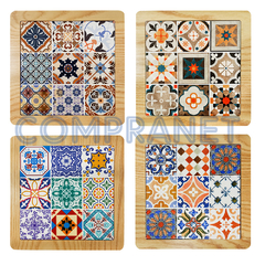 Posa Fuentes Cuadrado, cerámica y madera, diseño mandalas, 12613 - comprar online
