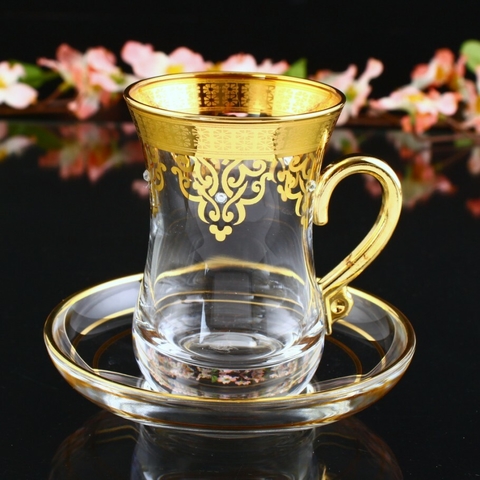 Xicaras De Chá Turca 12 Peças Nida Gold– Luxury Glass Set