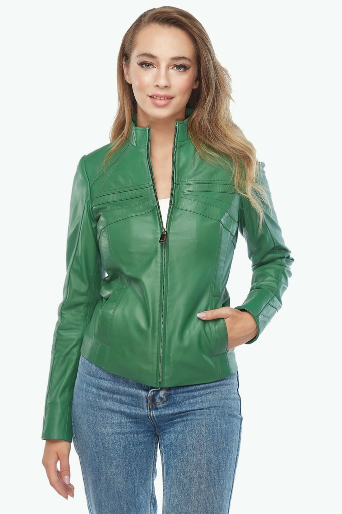 Jaqueta couro on sale verde feminina