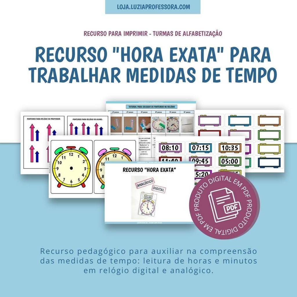 Recurso “Hora Exata”- Relógios para imprimir e montar na alfabeti