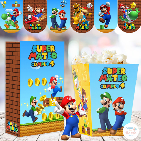 Kit imprimible de Super Mario Bros banner para decorar cumpleaños