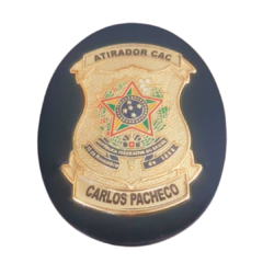 Bolachão distintivo em couro com brasão - Atirador CAC personalizado com nome