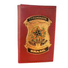 Carteira porta cartões em couro com 2 brasões (interno e externo) - Comendador Brasil