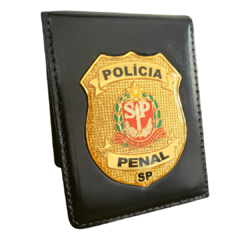 Carteira porta documentos em couro com brasão - Polícia penal brasão São Paulo