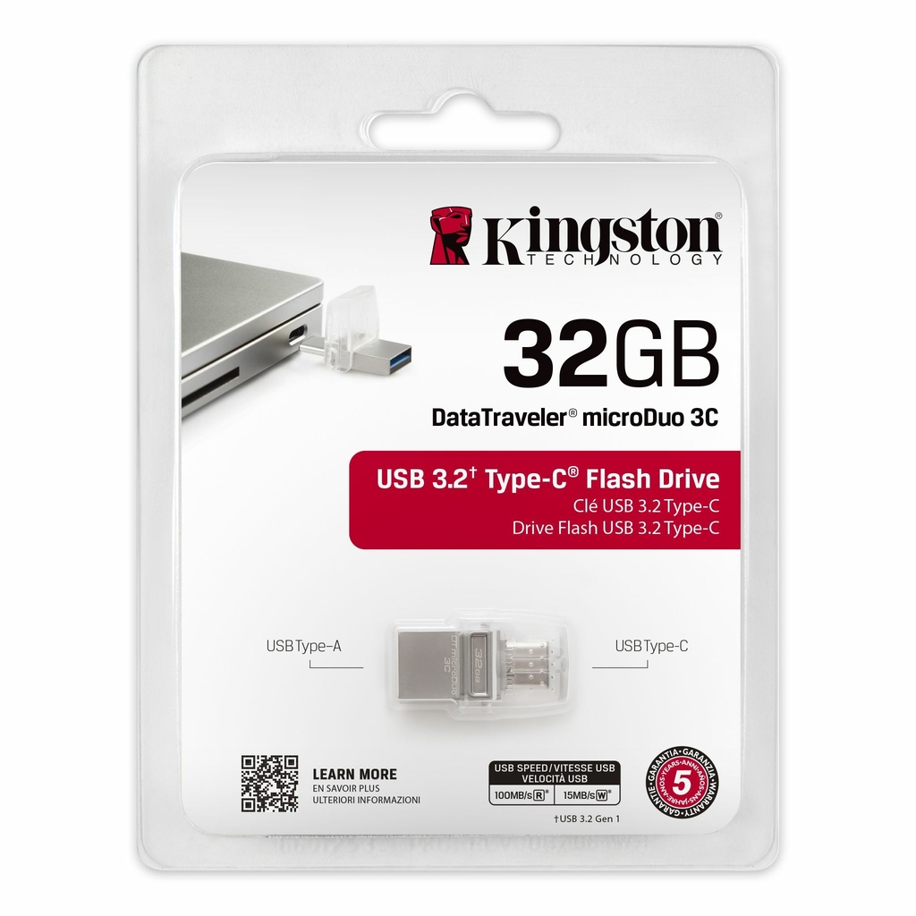 Memoria USB Kingston DataTraveler microDuo 3C, 32GB, USB 3.1/Micro USB,  Lectura 100MB/s, Escritura 10MB/