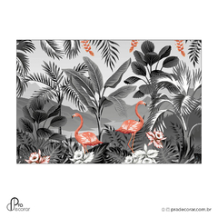 Papel de Parede Adesivo Flamingos Fundo Cinza