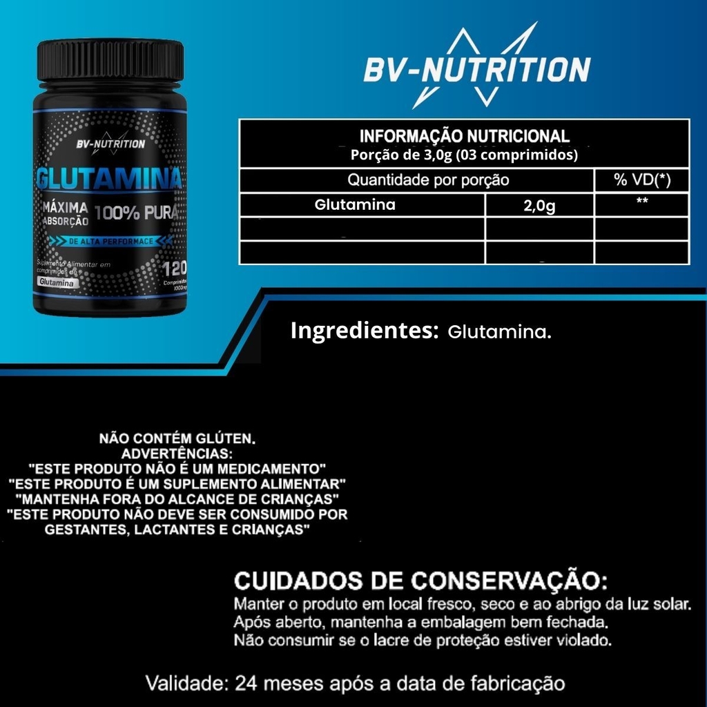 GLUTAMINA 120 COMP - Comprar em Bv Nutrition
